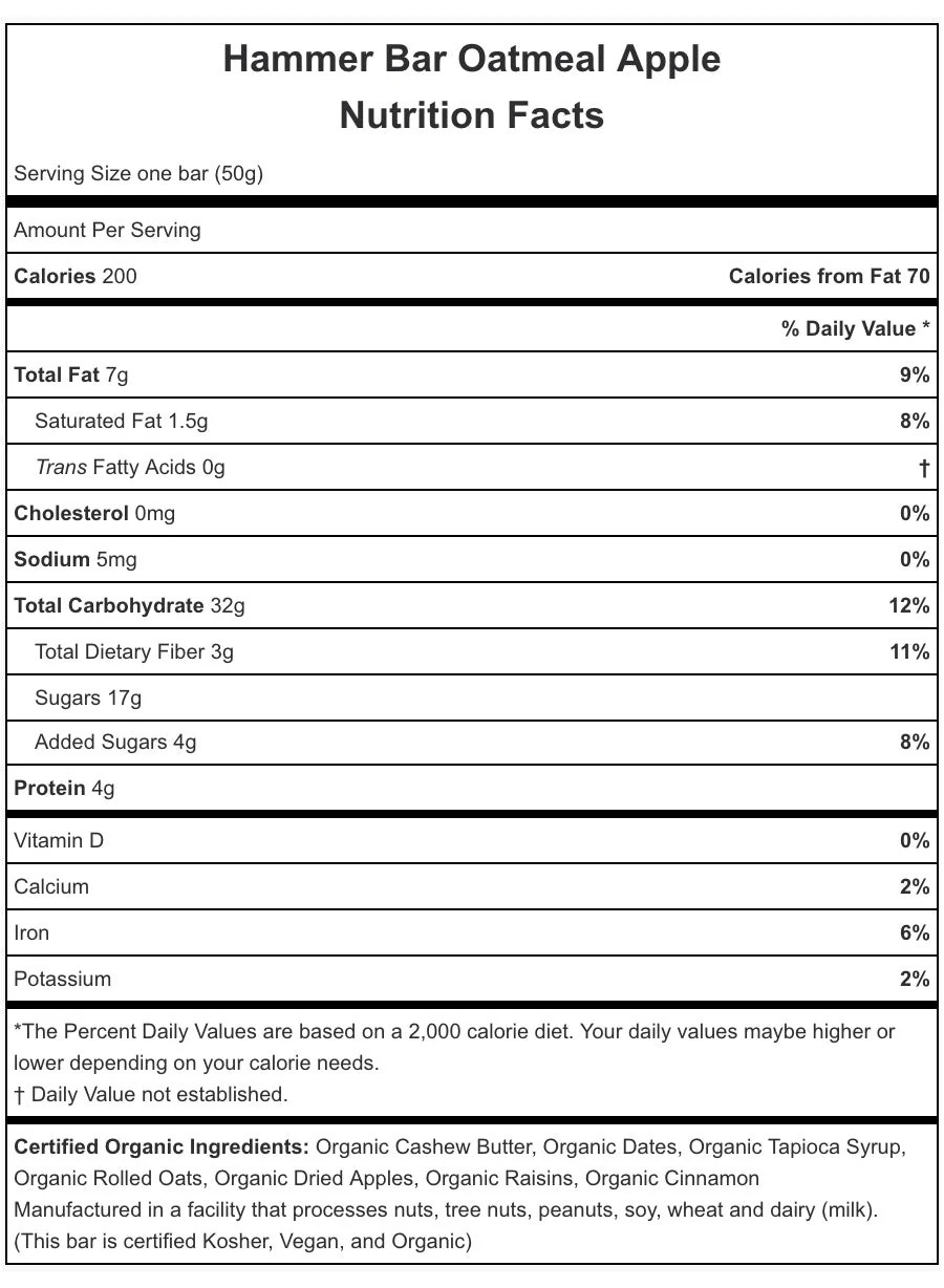 Barra de nutrición HAMMER NUTRITION Sabor Avena Manzana