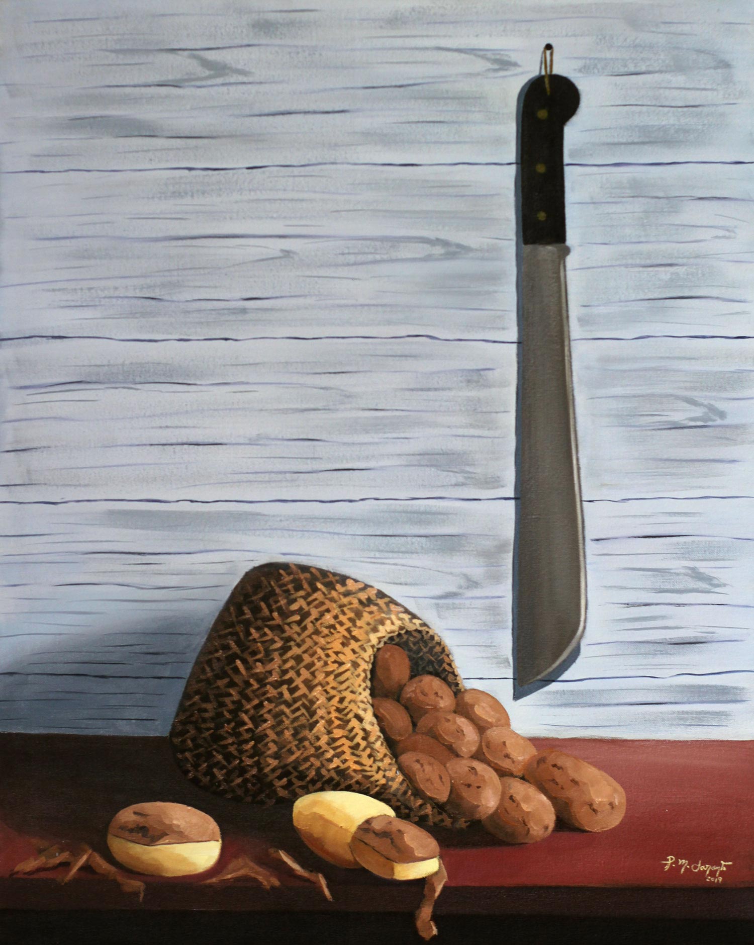 Oil painting ´sack of potatoes´ by visual artist Raul M. Sarante