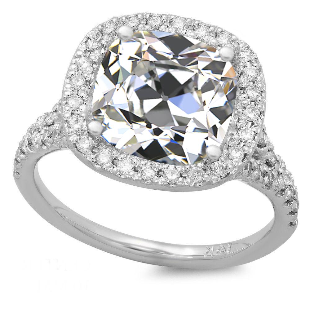 5.00 Carat Antique Cushion Moissanite & Diamond Halo Split Shank Ring