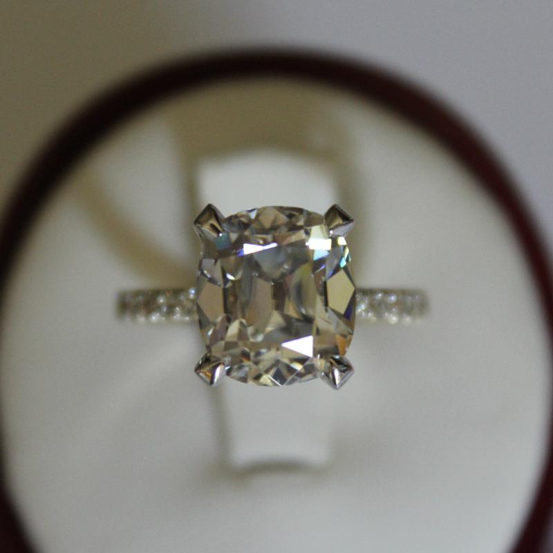 4.20 Carat Antique Cushion Moissanite & Diamond Ring Raven Fine Jewelers
