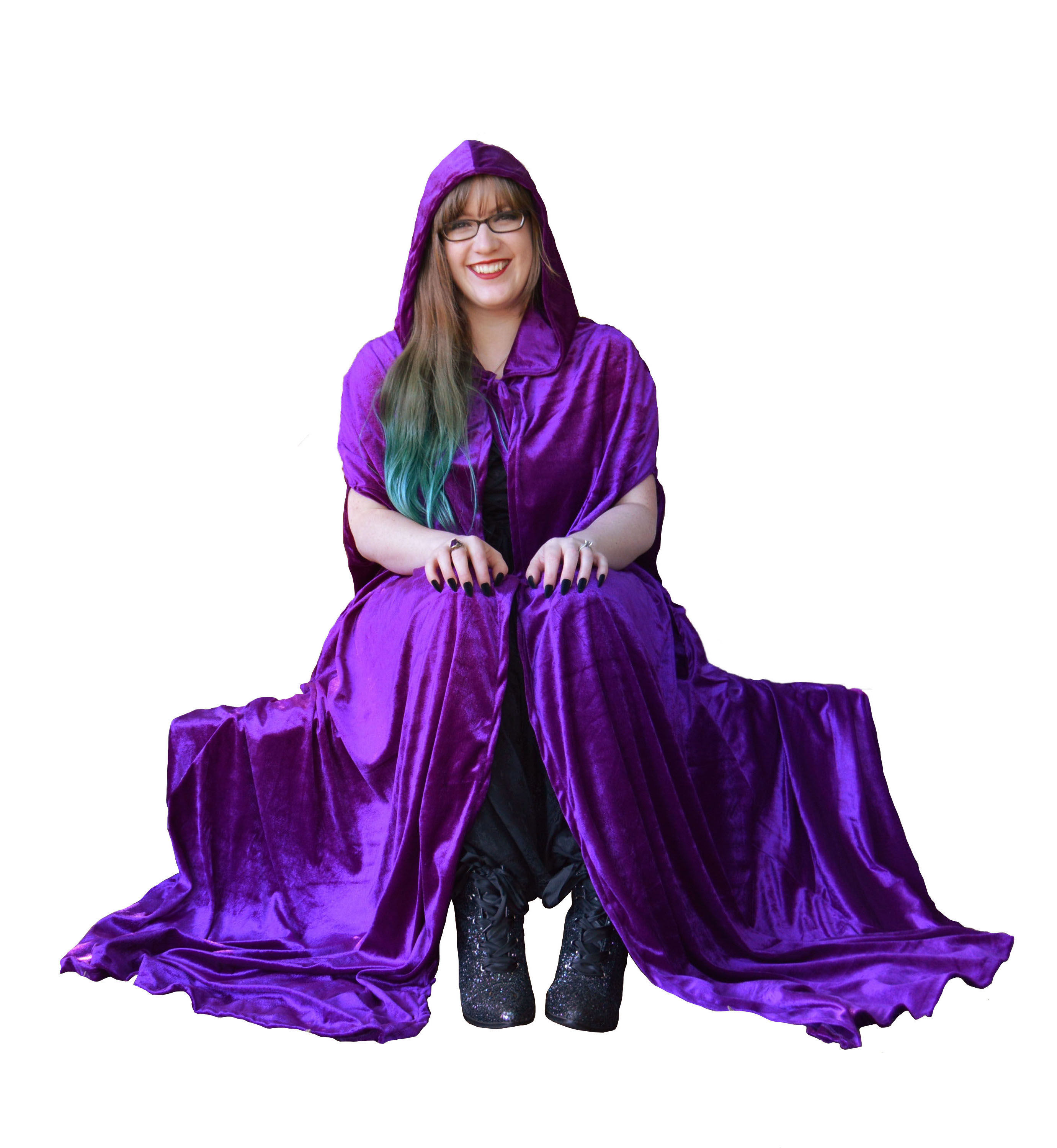 Purple Hooded Cape Cloak Panne Velvet Renaissance Medieval Raven