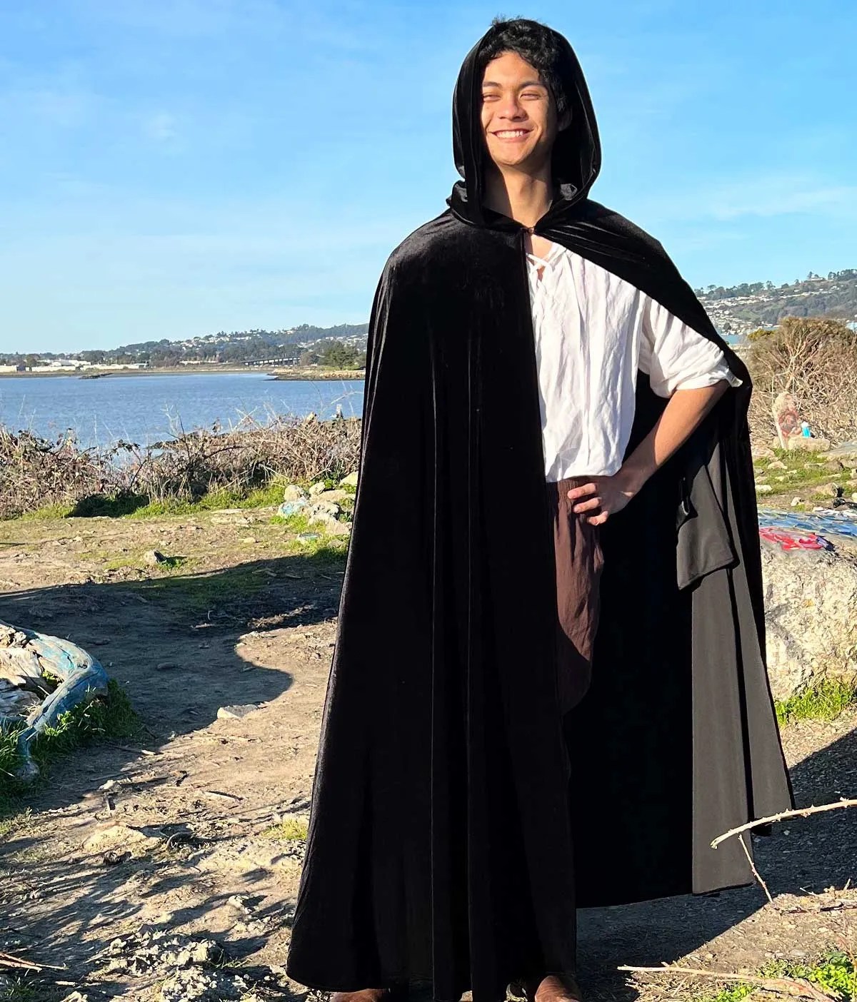 Men's Black Velvet Cloak with Hood Raven Fox Capes and Cloaks