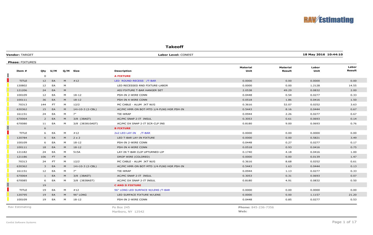 Electrical Work Estimate Sample RAV Estimating