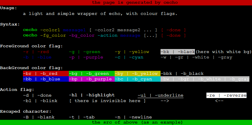 GitHub springlie/cecho Selfadapting color echo wrapper for shell.