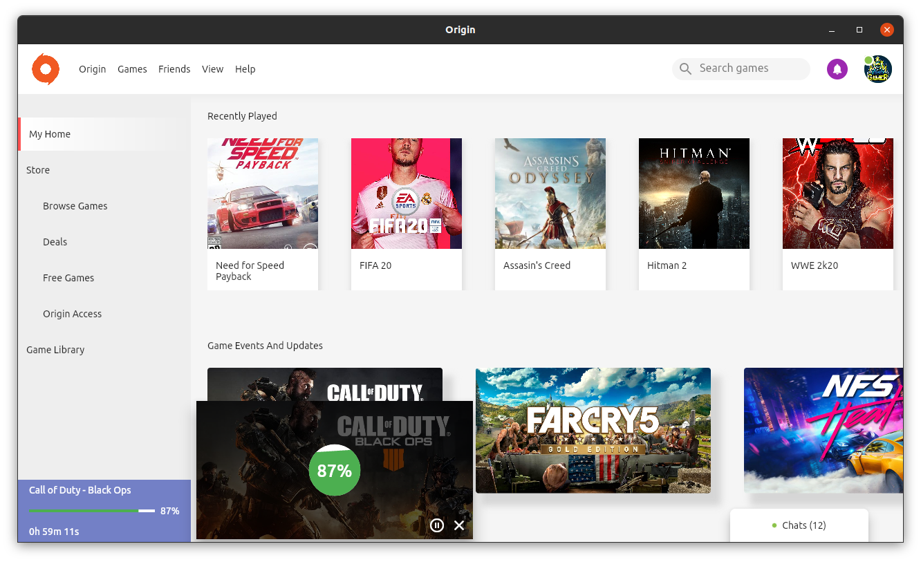 A simple UI design of the Origin Games Homepage