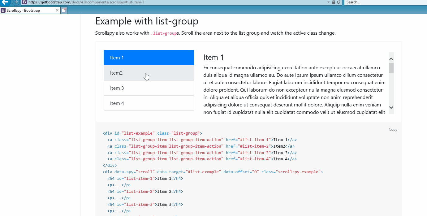 html Bootstrap 4 Scrollspy doesn't properly change active list item