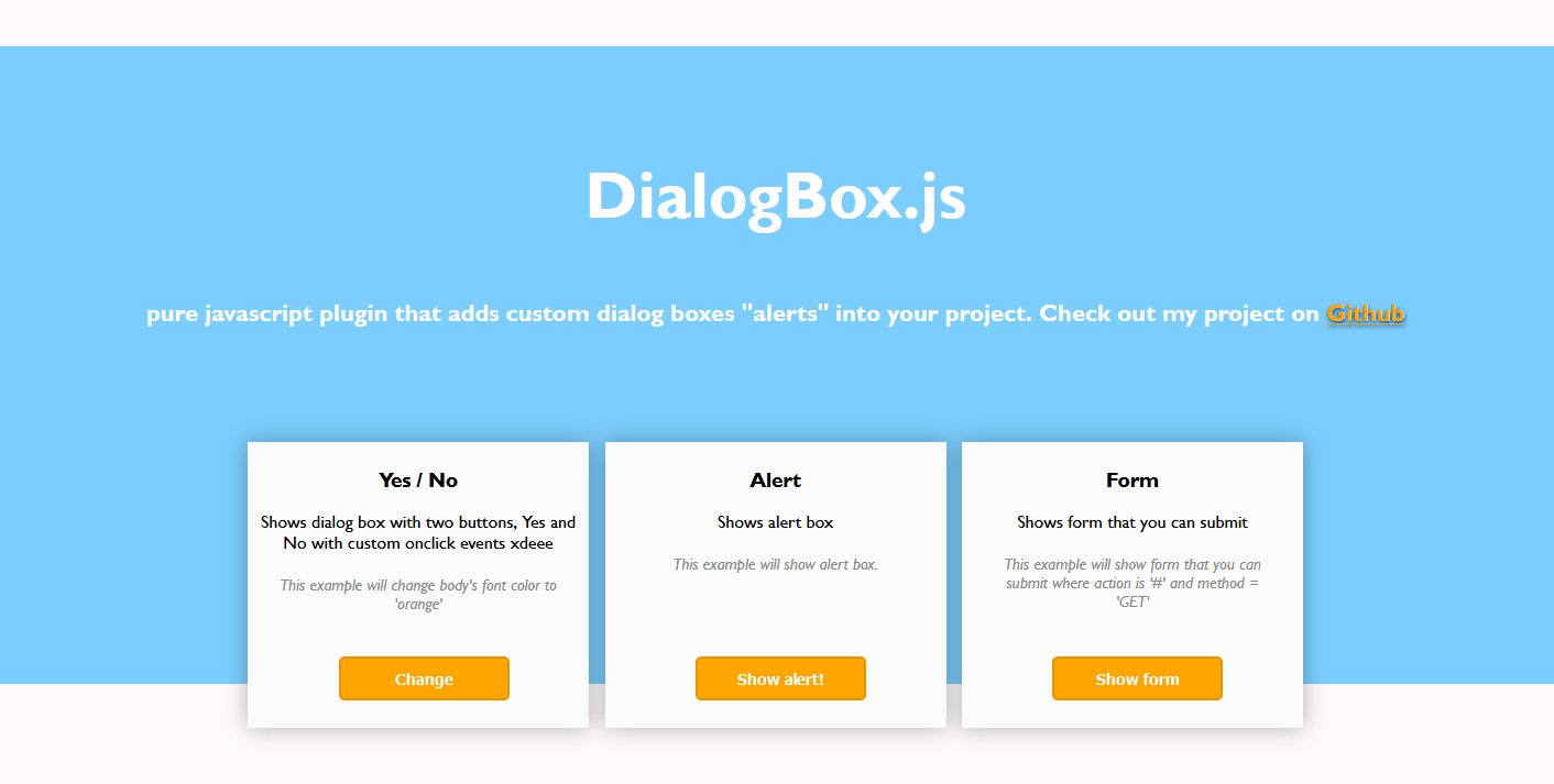GitHub DcBD/jsdialogbox Javascript custom dialog box