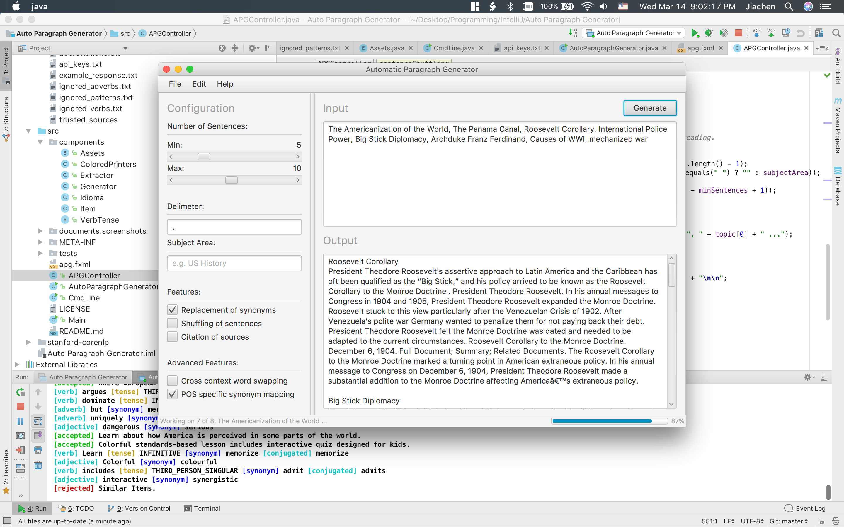 Paragraph generator using specific words