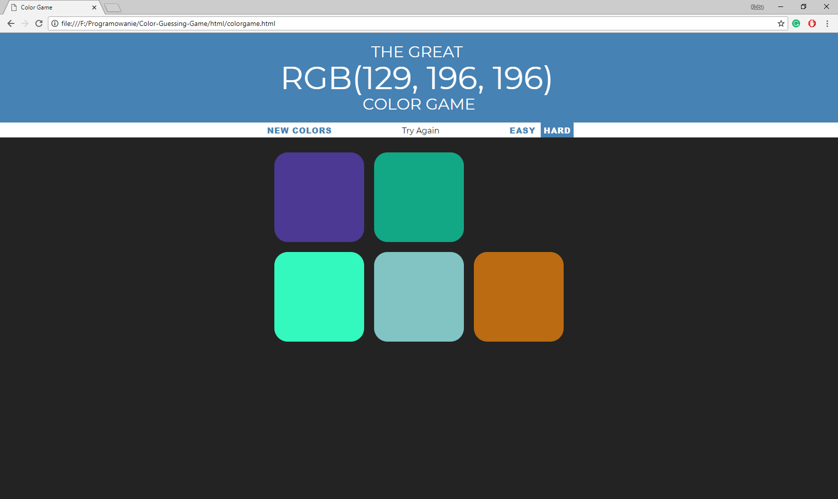 GitHub Web game where you can guess colors based on your