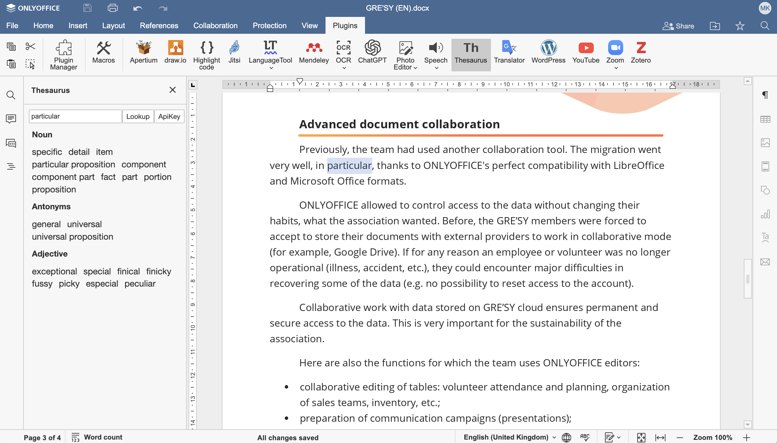 Thesaurus ONLYOFFICE
