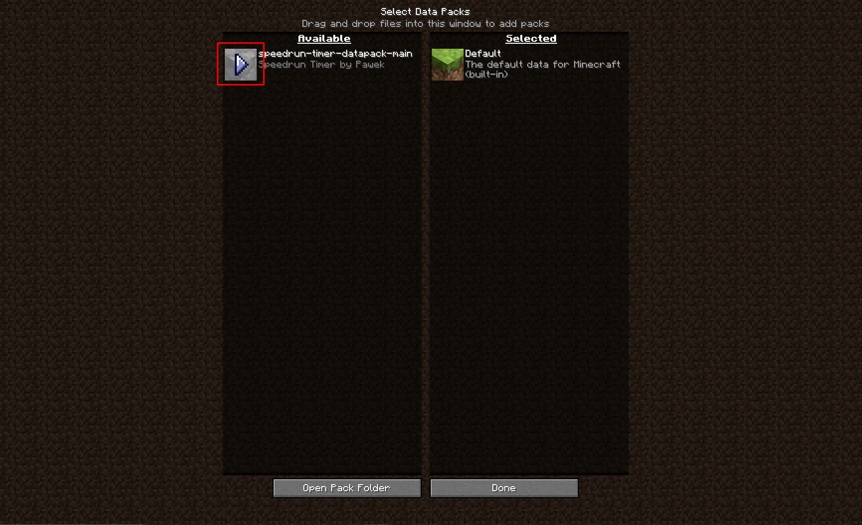 Speedrun Timer Minecraft Data Pack