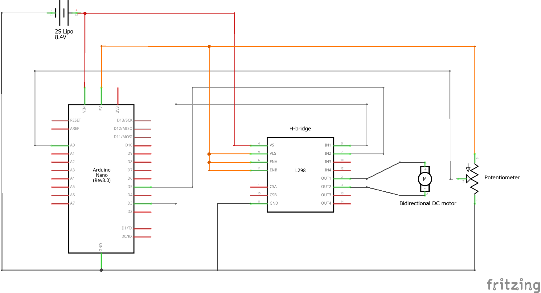 Custom servo motor using a DC motor, Hbridge, and an analog sensor