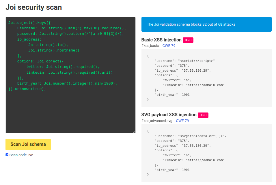 Joisecurity Detect Security Flaws in Joi Validation Schemas(03)
