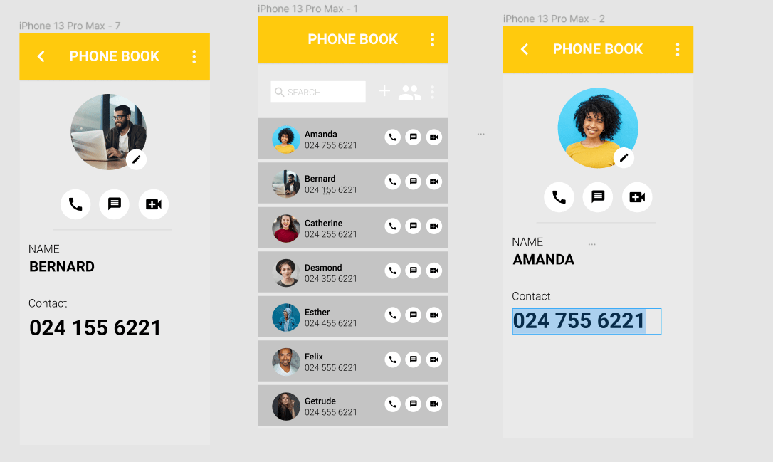 Contact Book UI designed with Flutter
