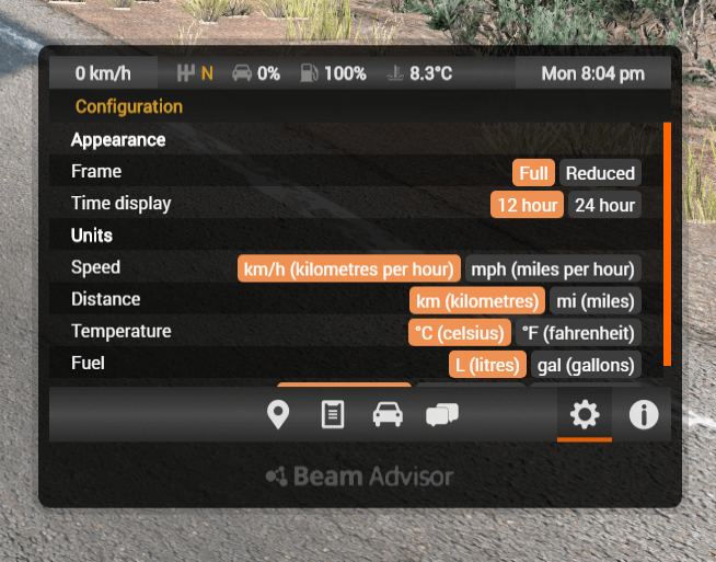 BeamAdvisor ETS2/ATS inspired information+navigation widget for