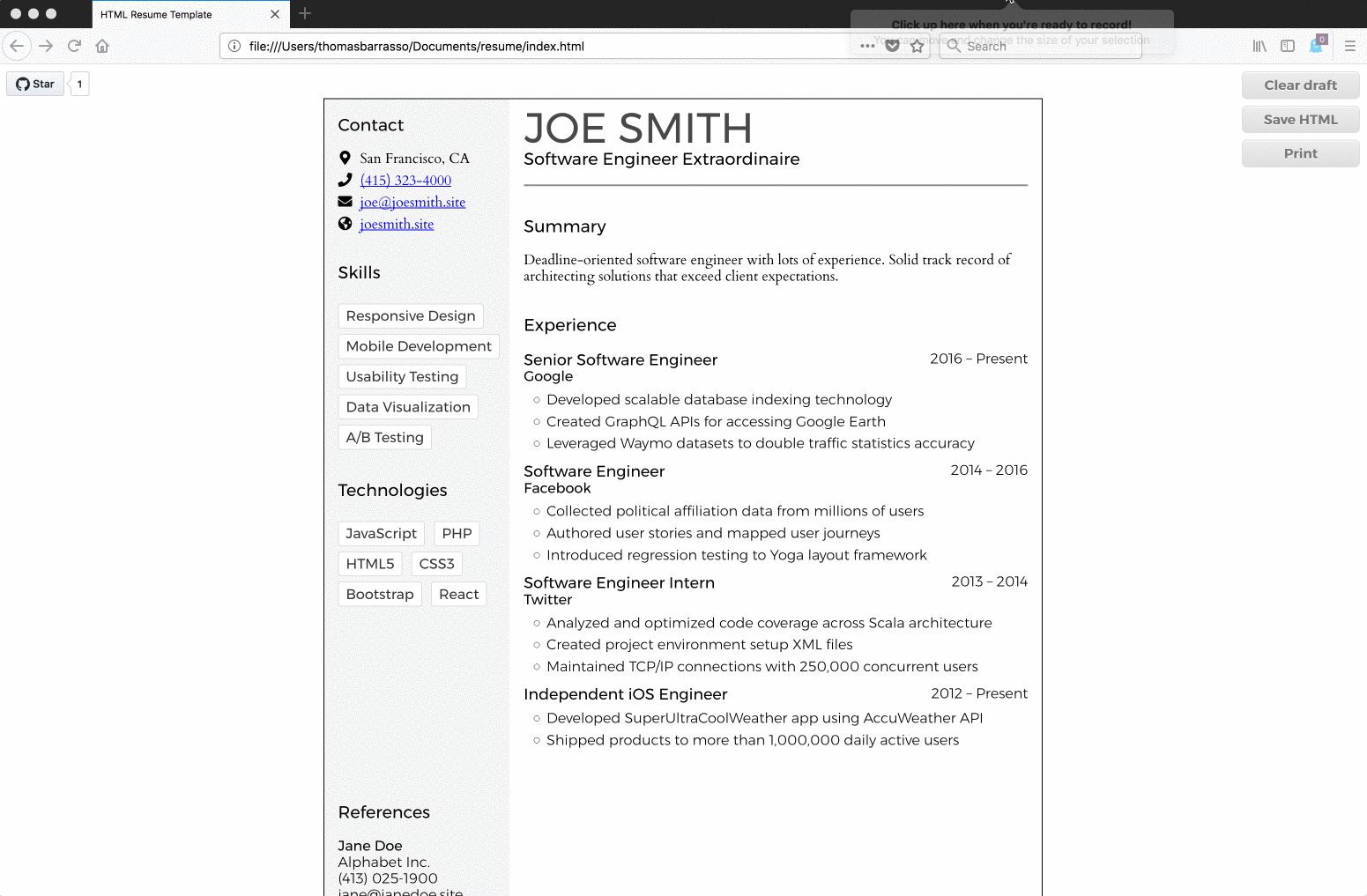 Html Resume Template