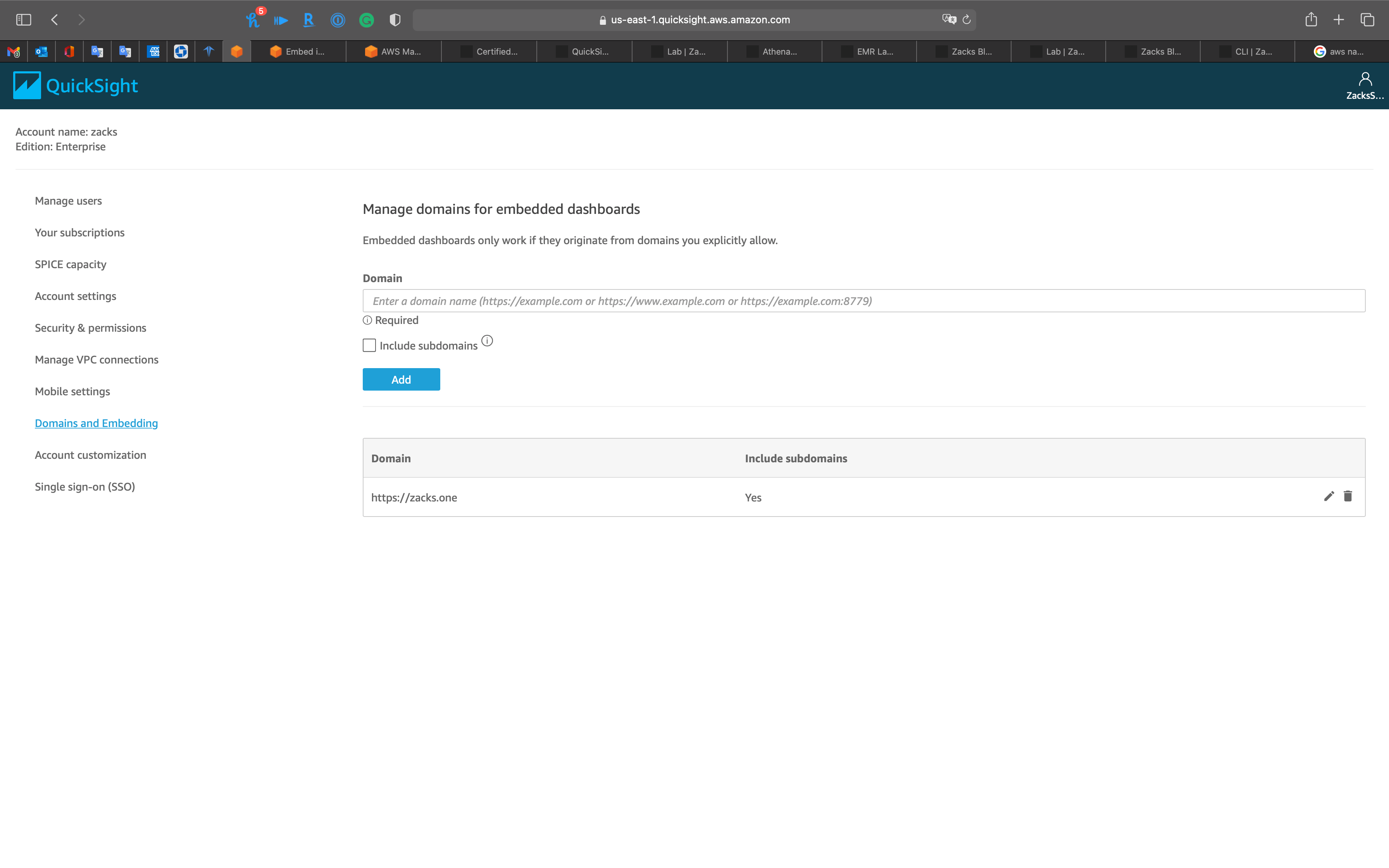 AWS QuickSight Lab | Zacks Blog