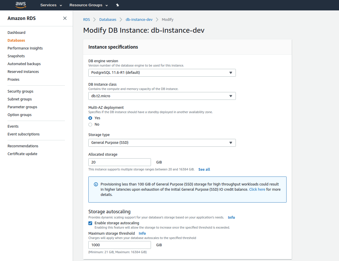 How to create database Amazon RDS Stack Problems