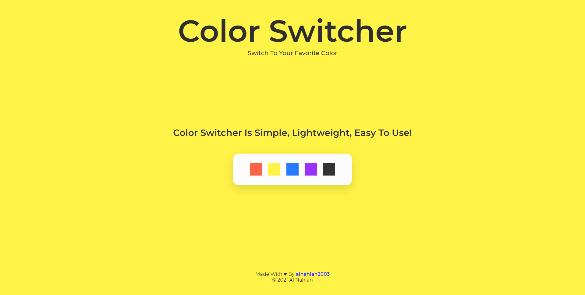 GitHub alnahian2003/colorswitcher Color Switcher is a simple project to demonstrate how the