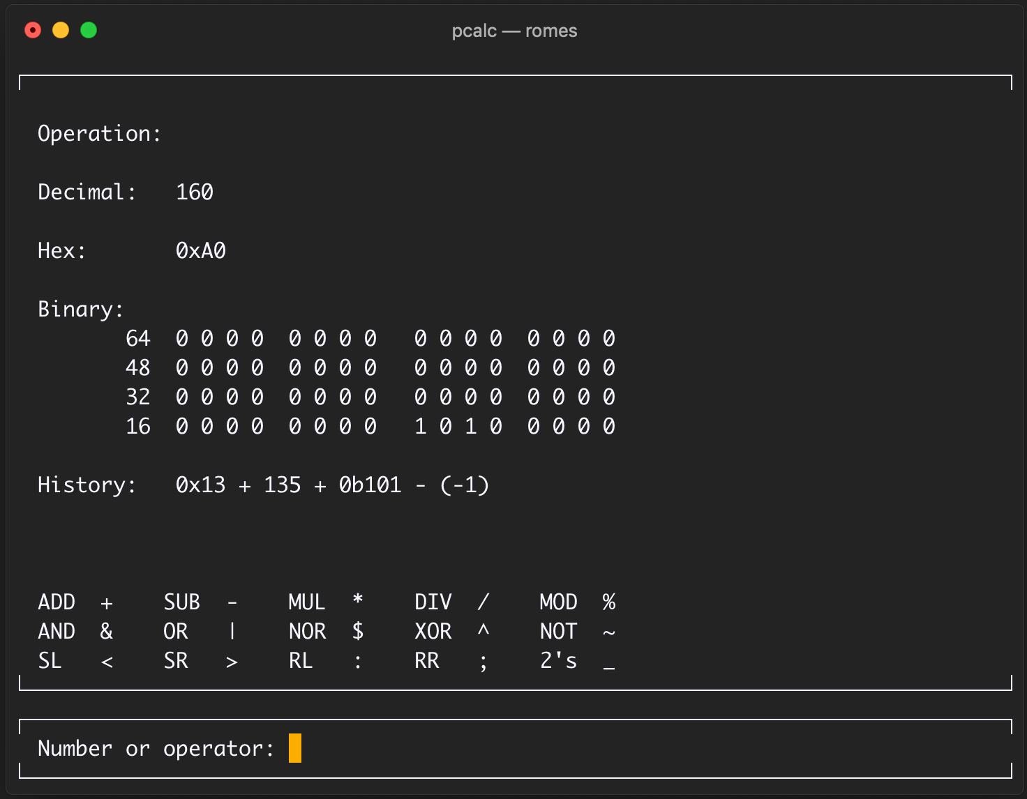 GitHub altromes/programmercalculator Terminal calculator made for
