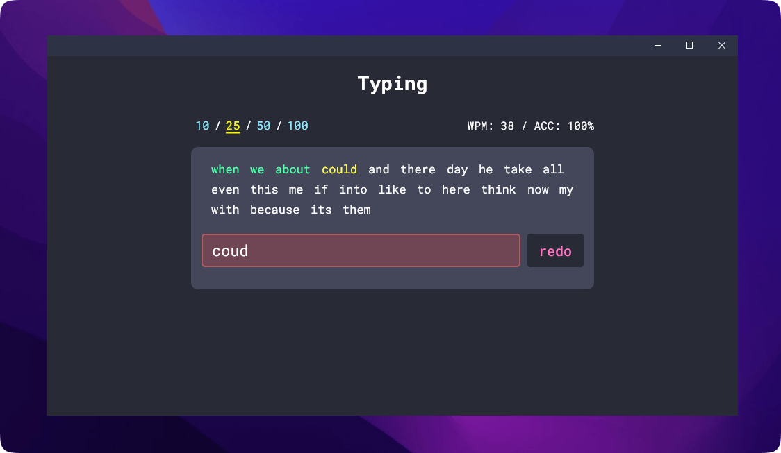 A typing speed test game for web and desktop build using Flutter