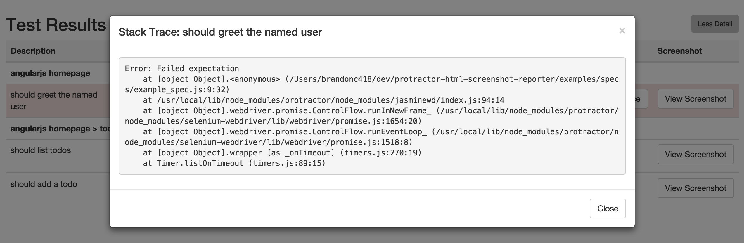 GitHub bcole/protractorangularscreenshotreporter An npm module which provides html reports