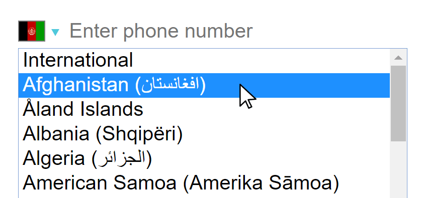 React component for international phone number input