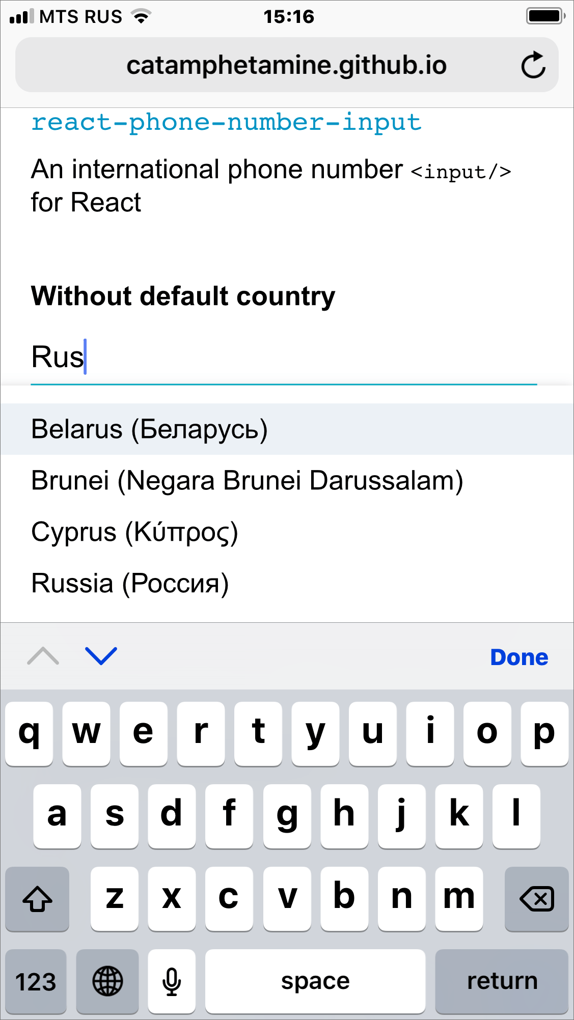 reactphonenumberinput Codesandbox