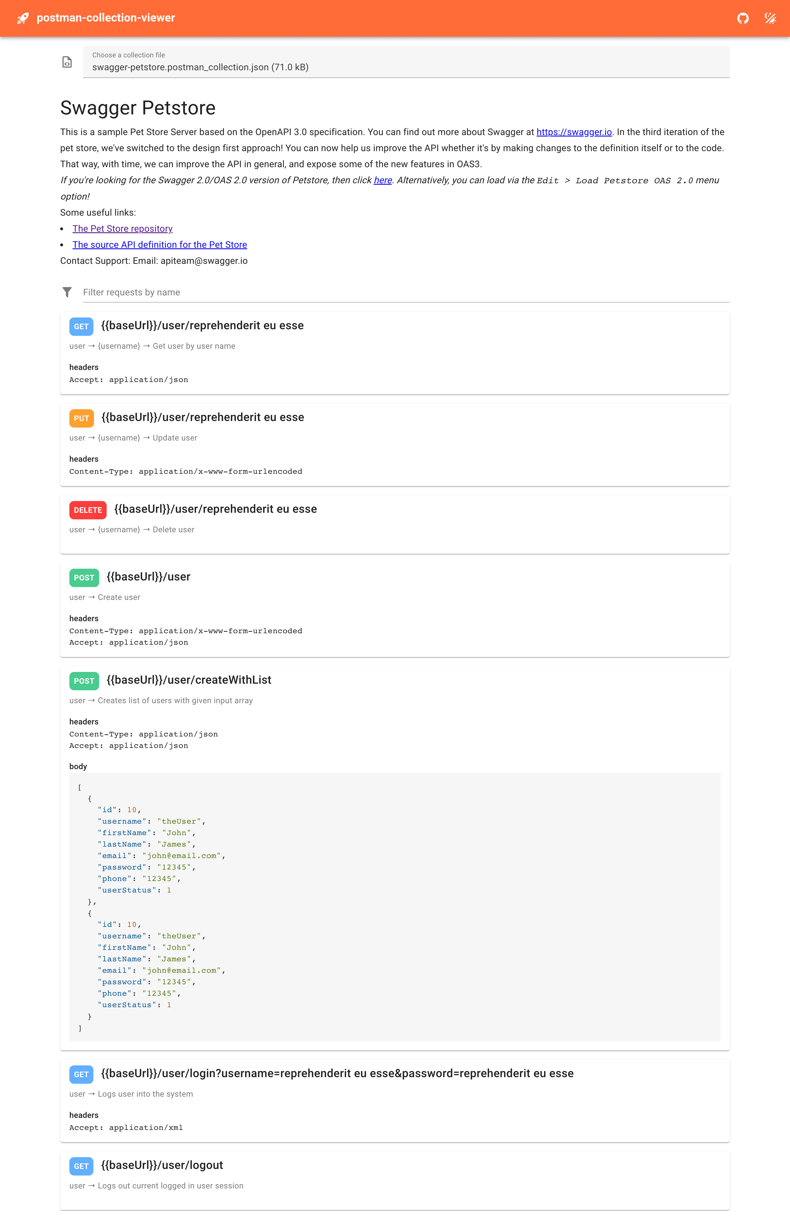 A Vue project to upload and display exported collection files from