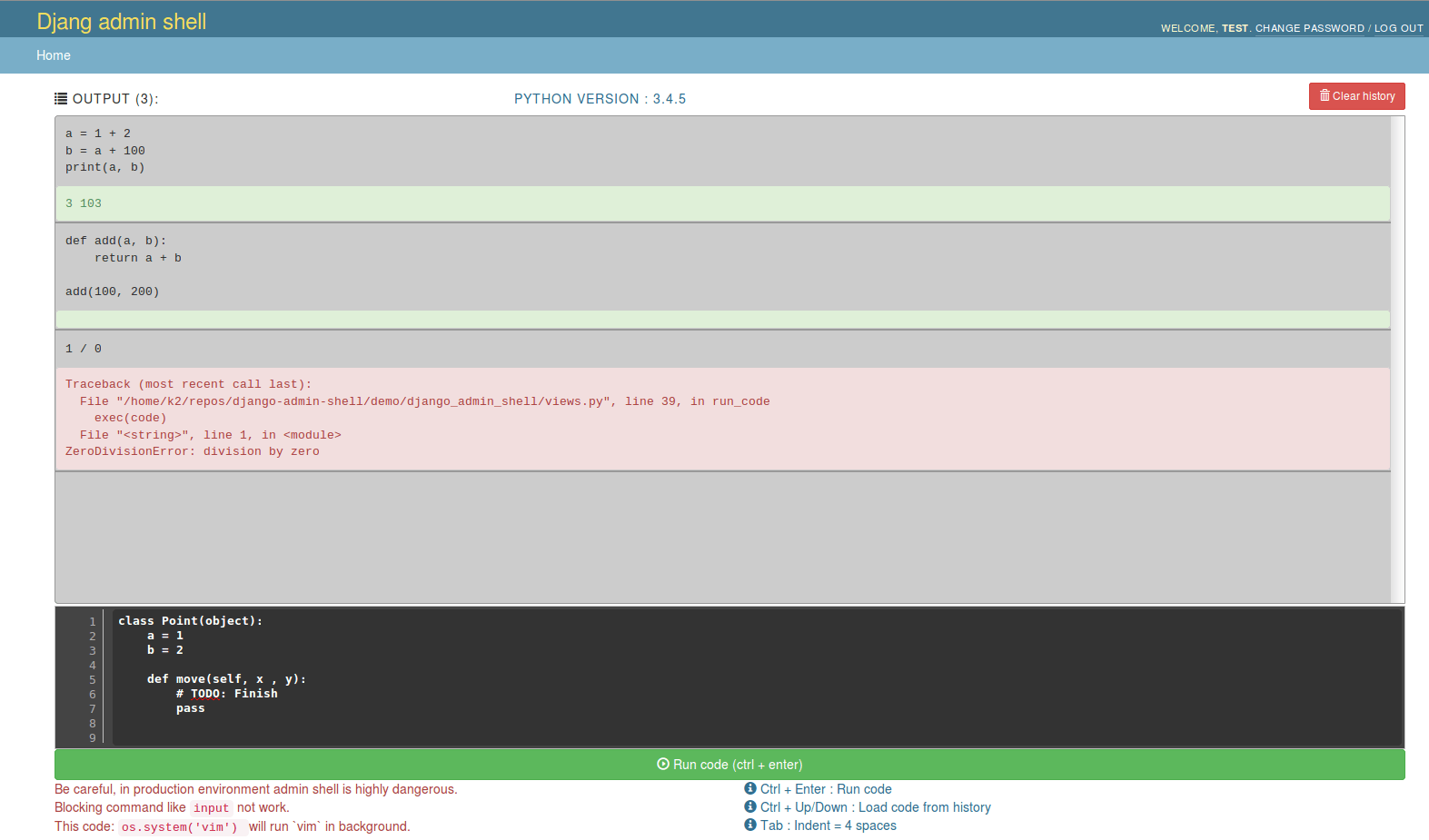 GitHub djk2/djangoadminshell Django/Python shell for django admin site.