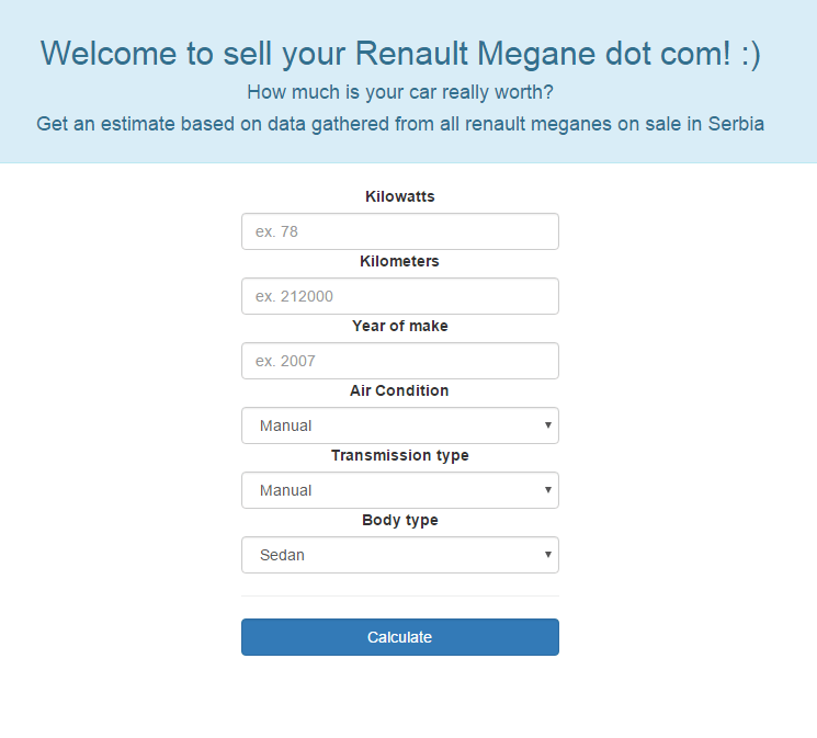 GitHub dkeske/CarPrice  site used to predict a cars price based
