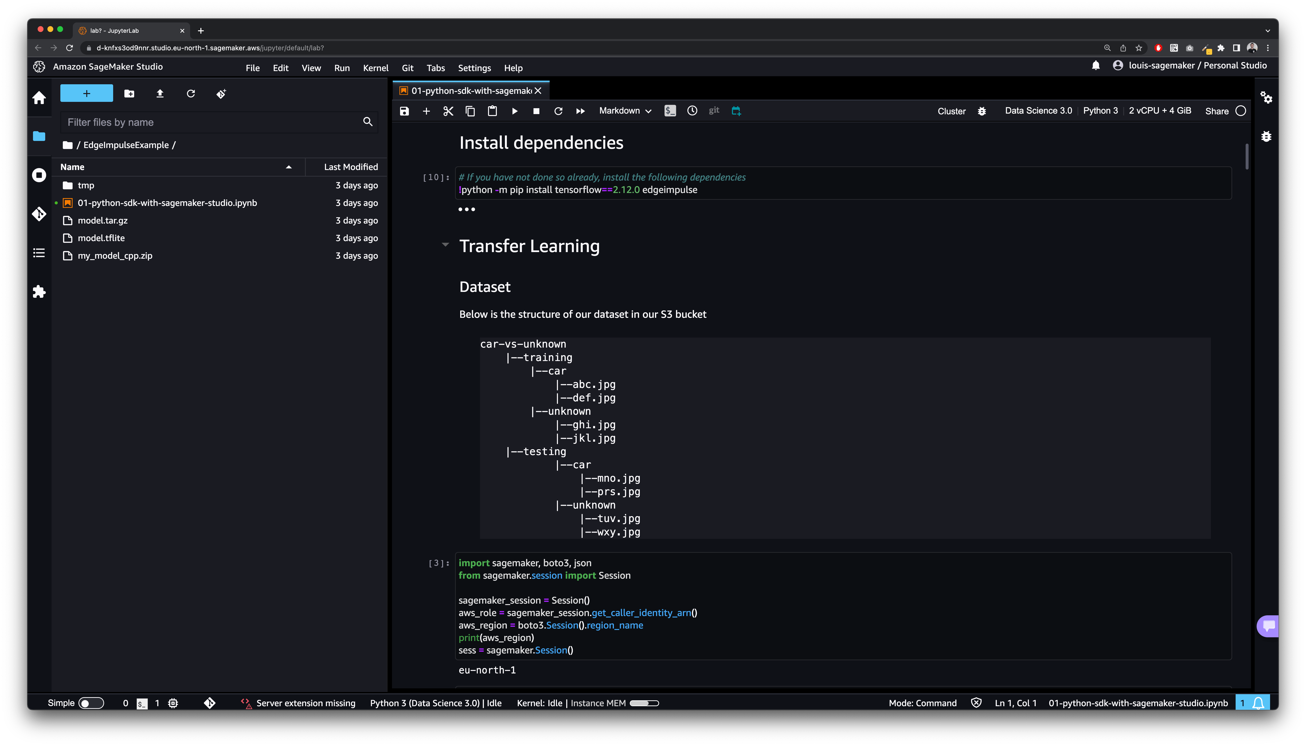 Using the Edge Impulse Python SDK with SageMaker Studio Edge Impulse