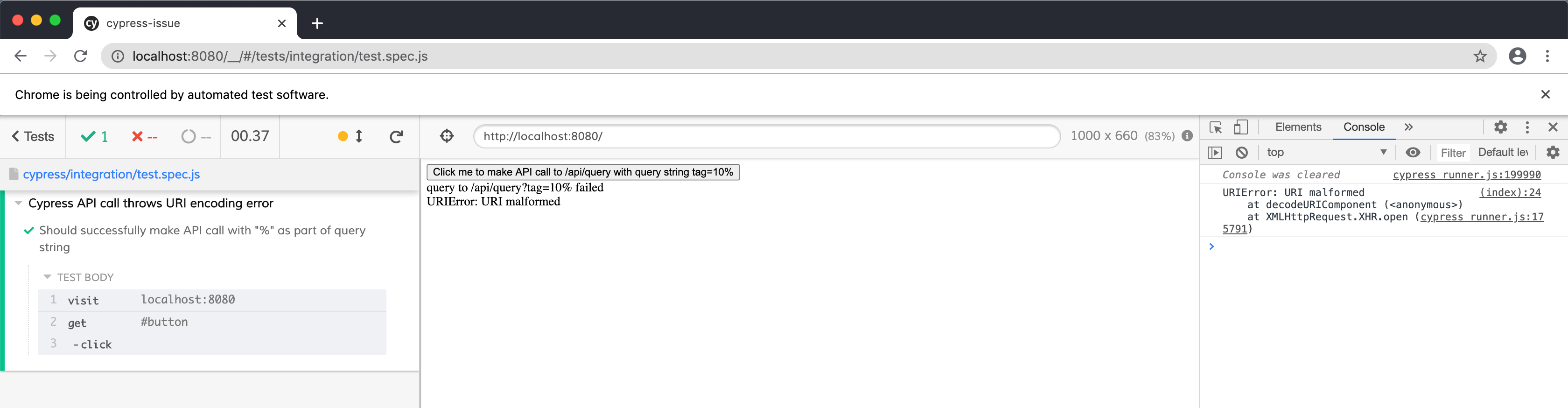 GET request to API with as part of query, URI malformed error is