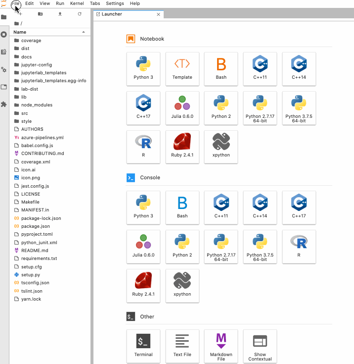 GitHub finos/jupyterlab_templates Support for jupyter notebook