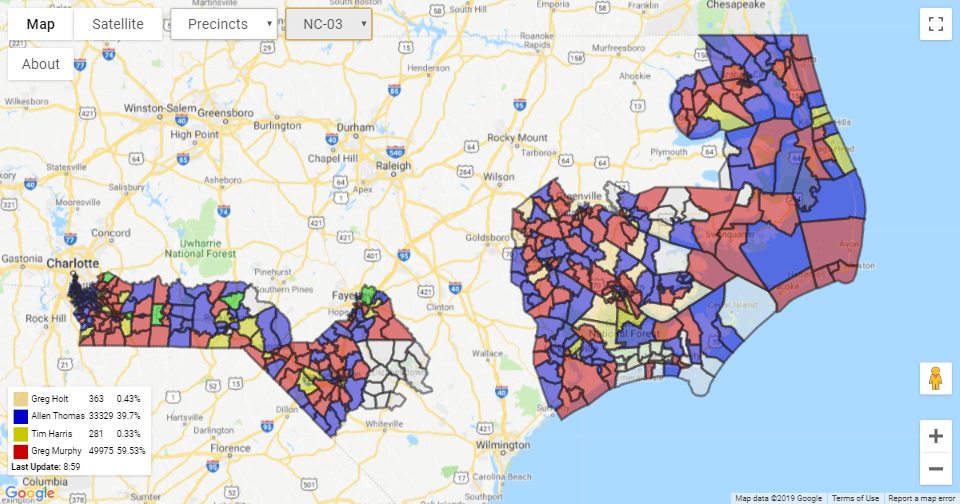 Live Updating Interactive Election Map for the NC03/09 Special Congressional Election Sep 10, 2019