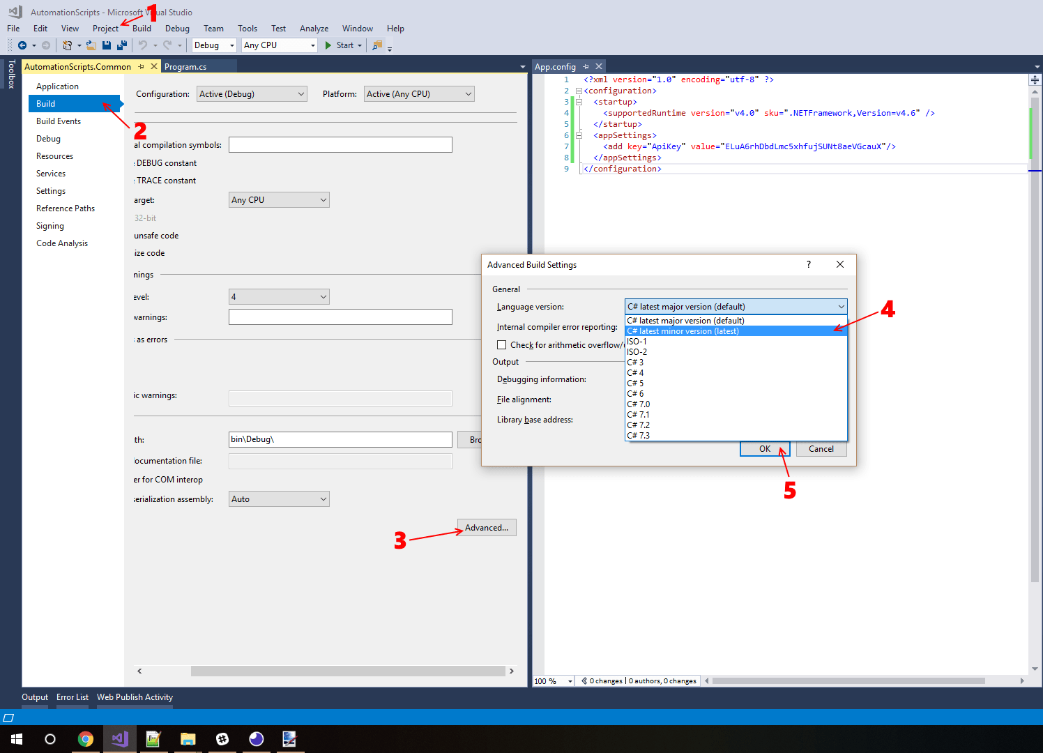 Using async Task for entry Main method in C (Enable C 7.1 in Visual