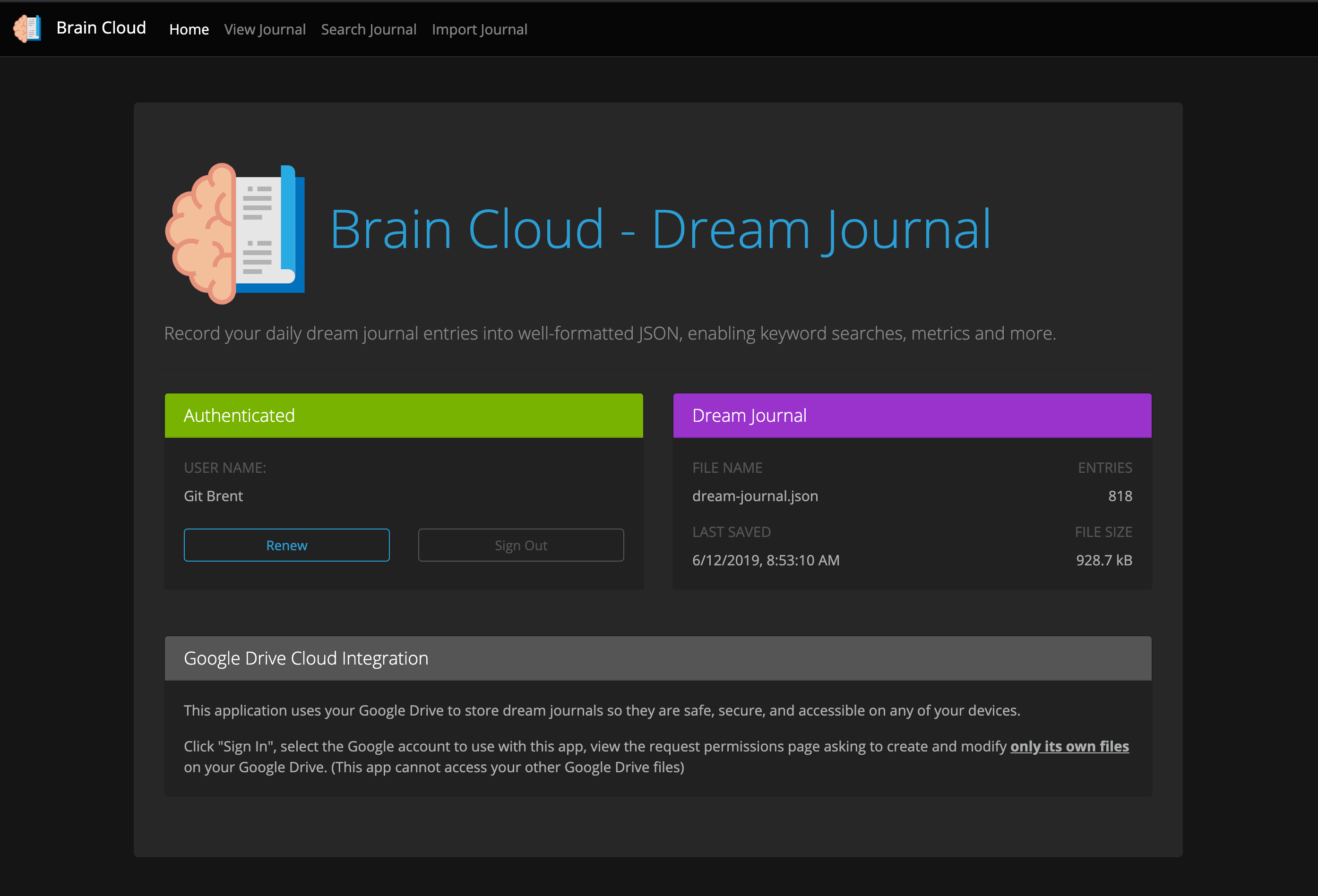 GitHub gitbrent/dreamjournalapp Dream Journal that uses Google Drive