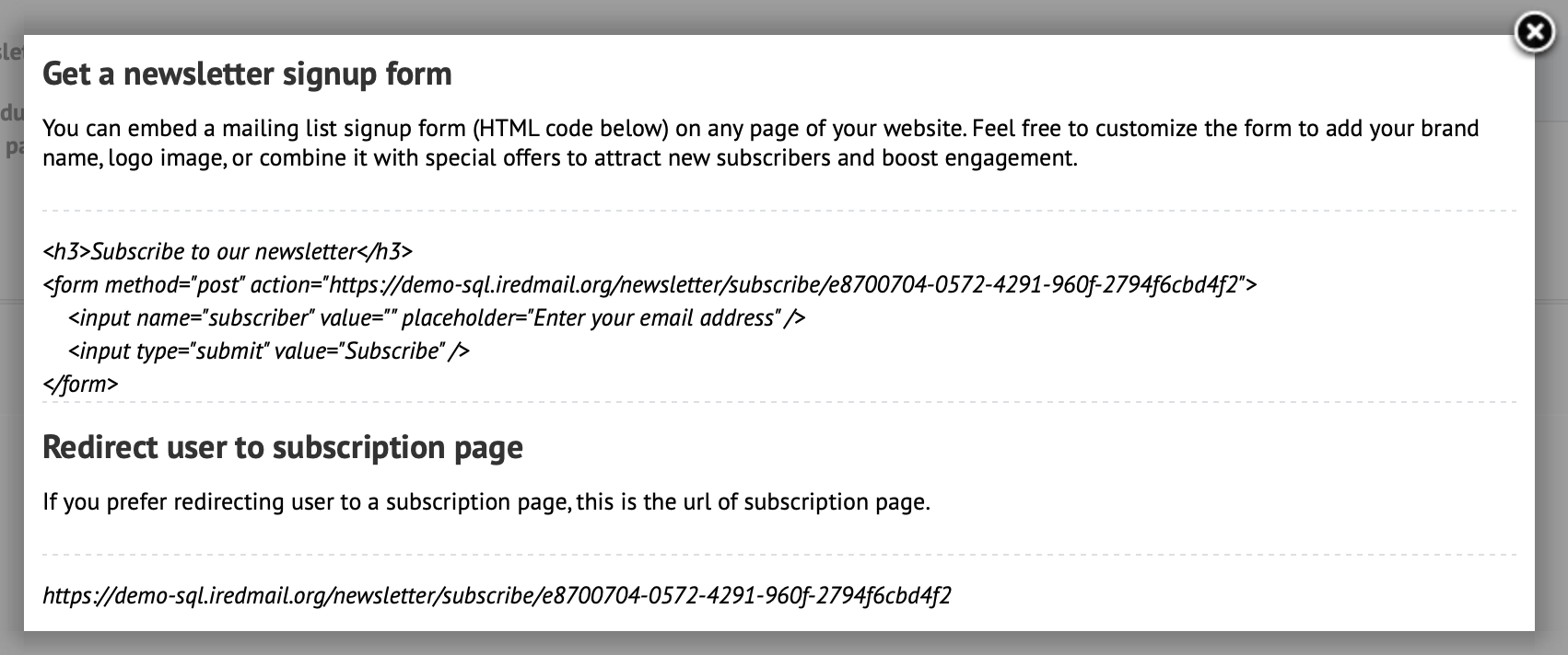 Manage subscribeable mailing lists