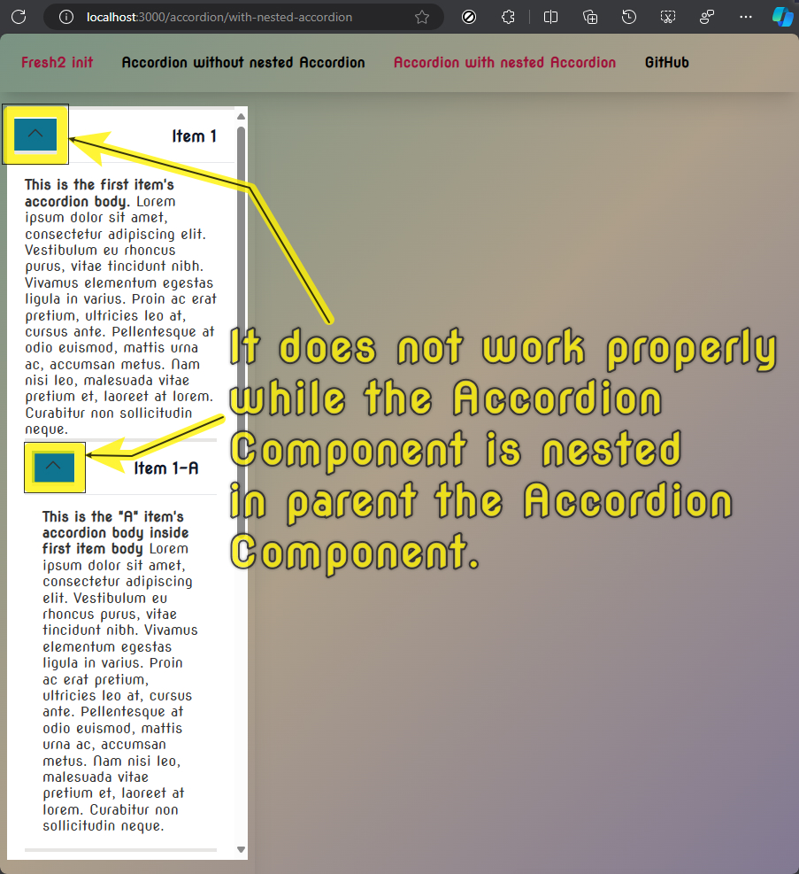 Islands components probably don't work properly when I nest an interactive component (Islands