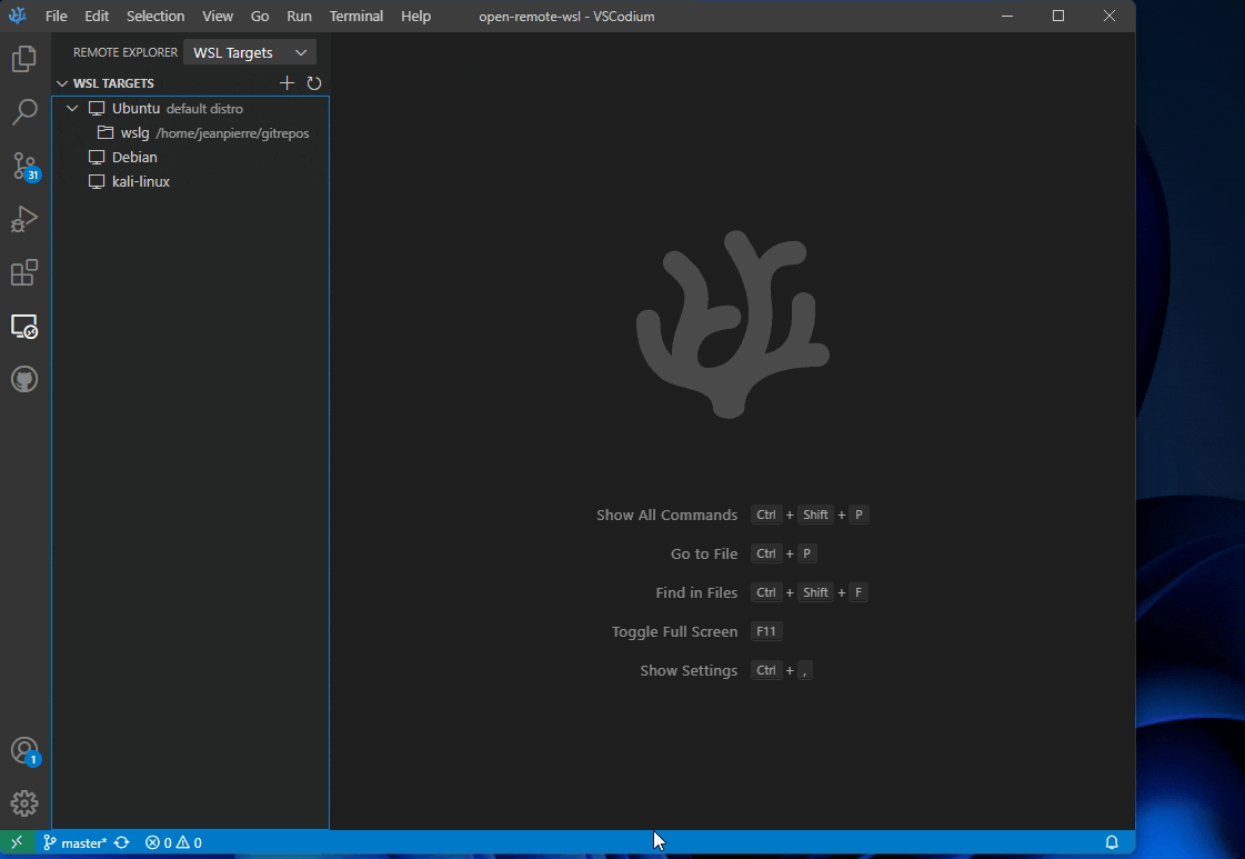 GitHub jeanp413/openremotewsl VSCode Remote Development Open any