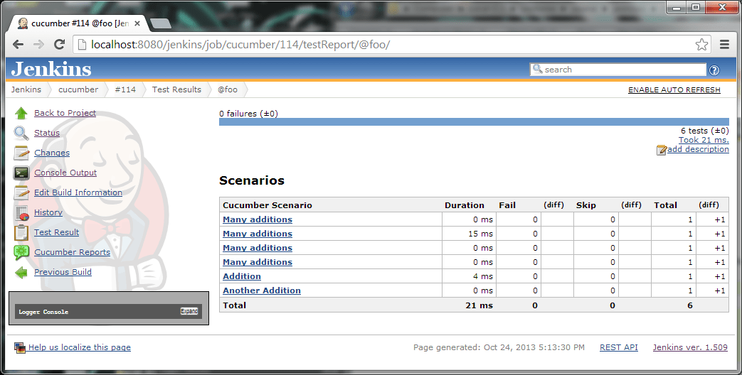 Cucumber json test reporting Jenkins plugin