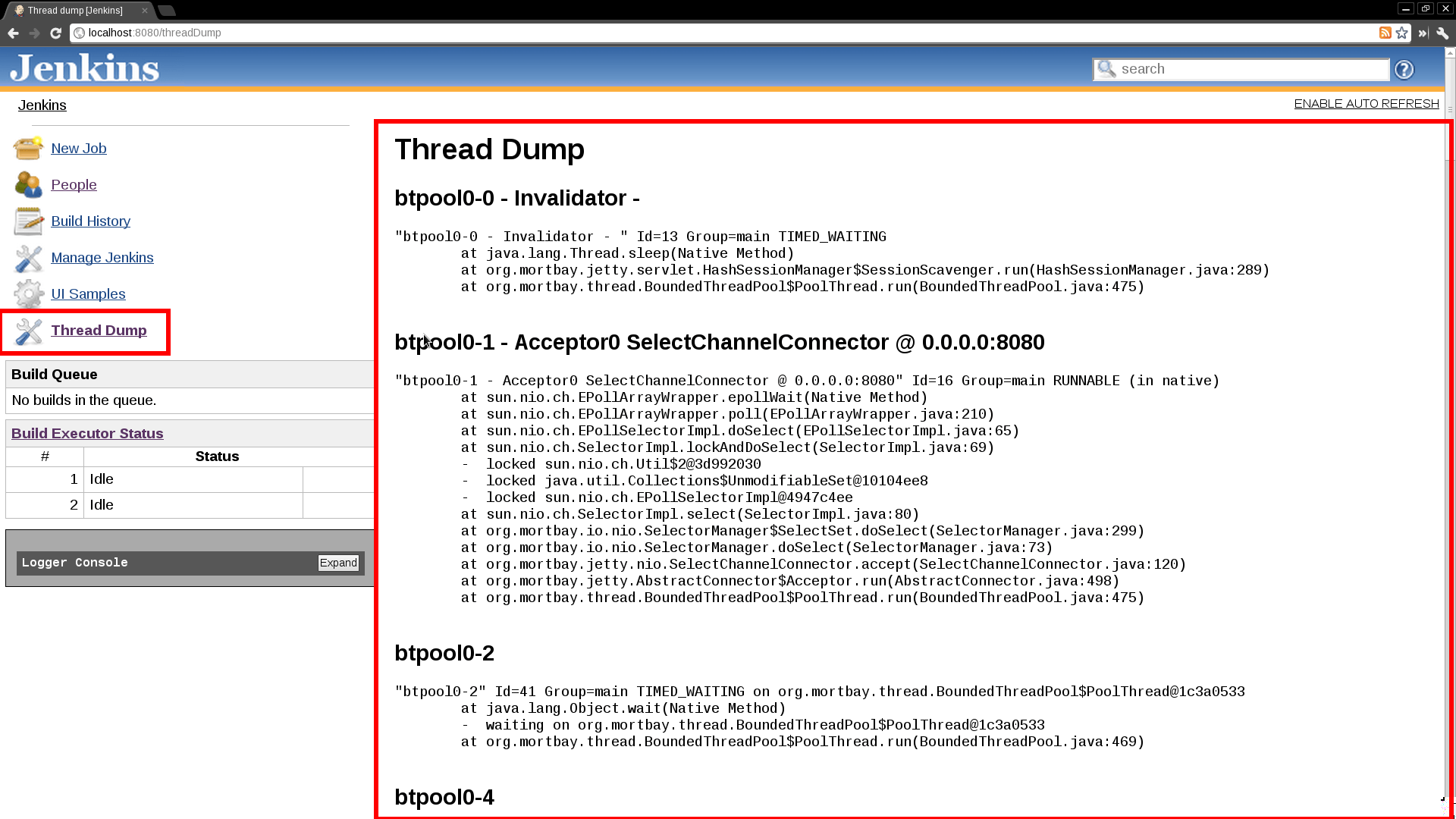 Thread Dump Action Jenkins plugin