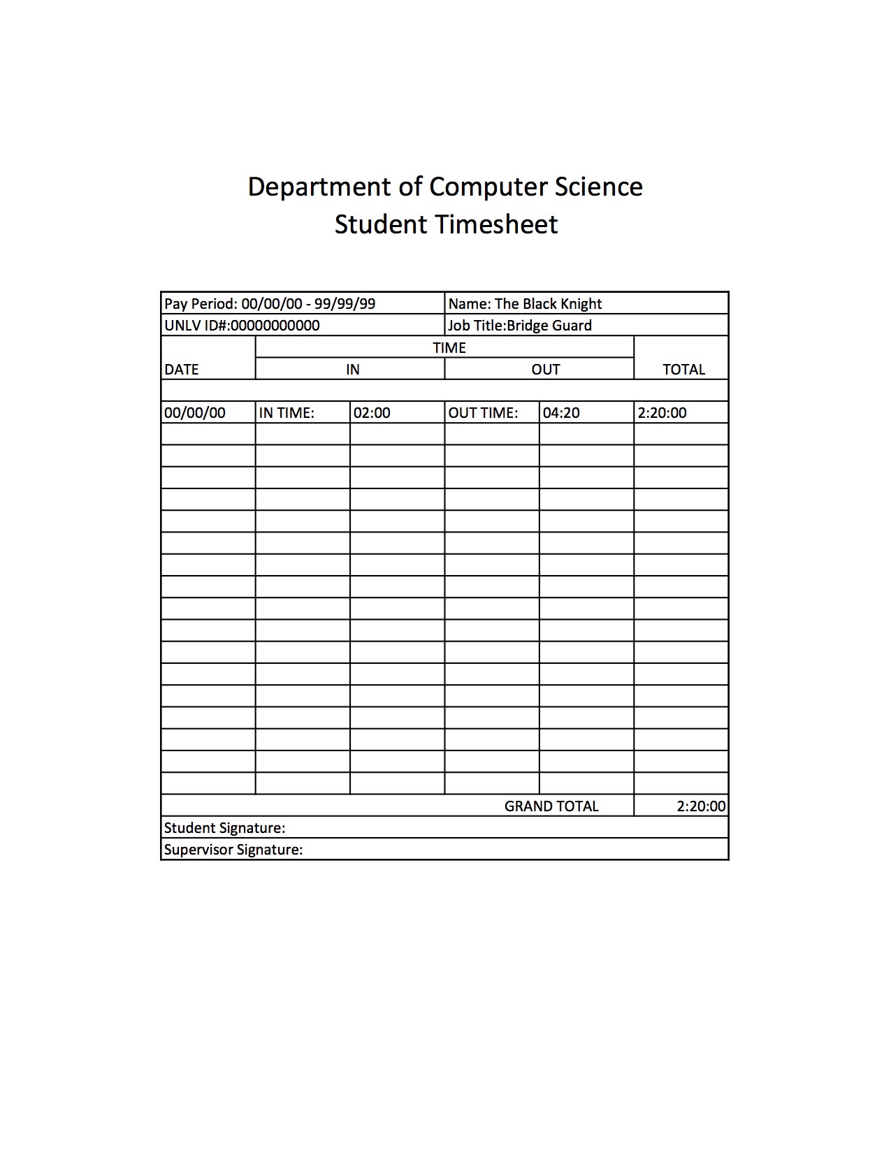 Free Time Sheets Printable For Teachers