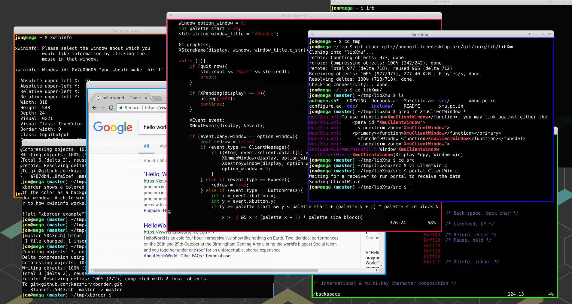 GitHub kazzmir/xborder Shows a colored border around an X window