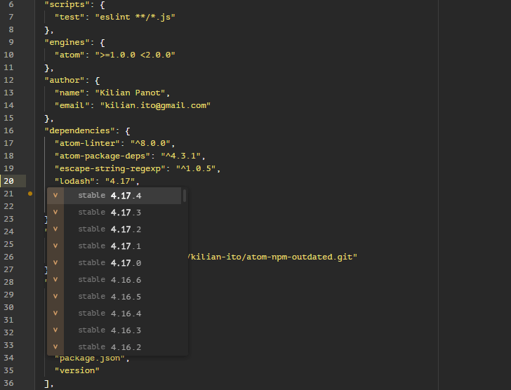 GitHub kpanot/atomnpmoutdated Module Atom to keep your package.json uptodate.