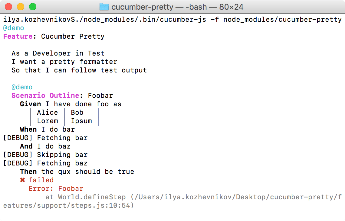 GitHub cucumber/cucumberjsprettyformatter Cucumber.js pretty formatter