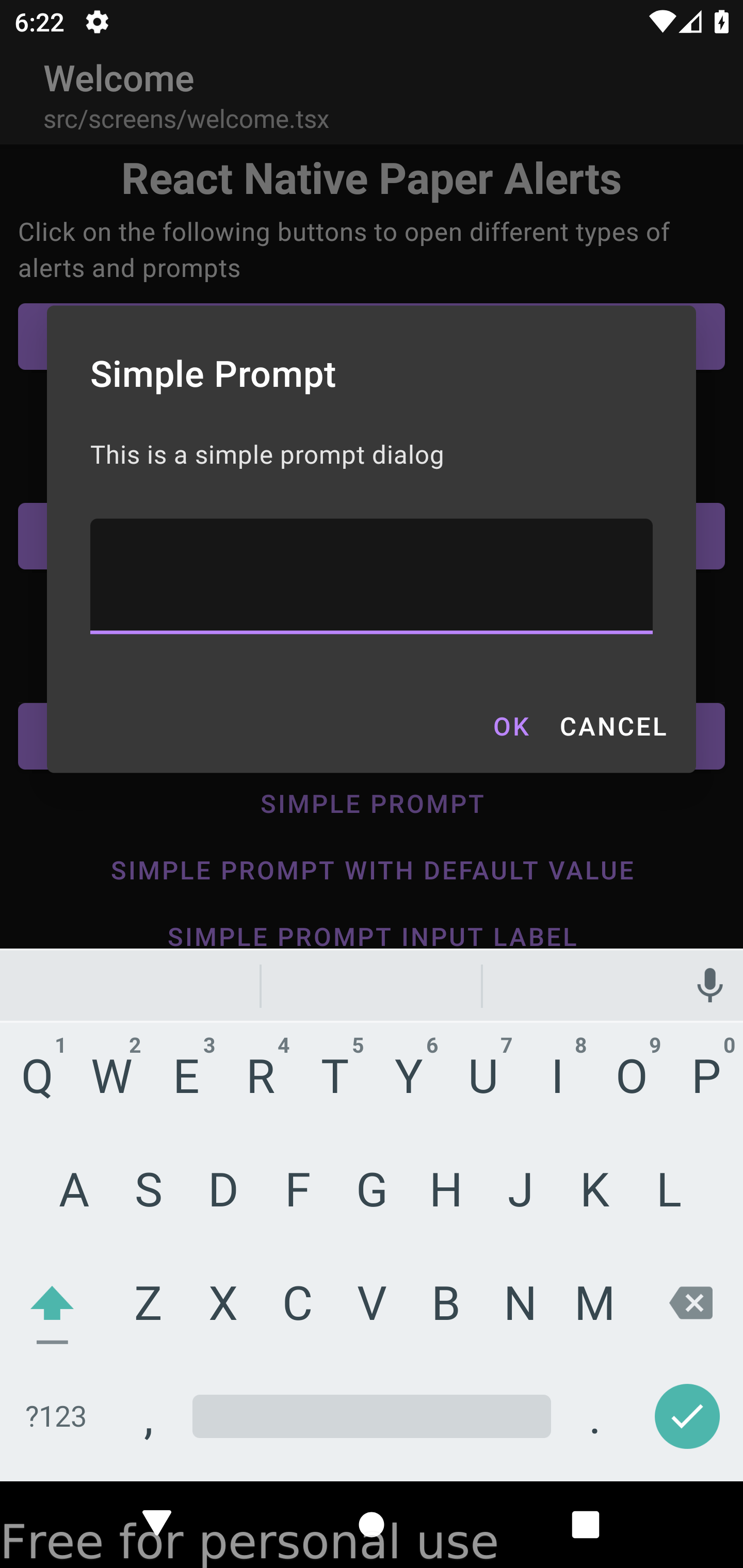 Cross Platform Material Alert and Prompt Dialogs for React Native