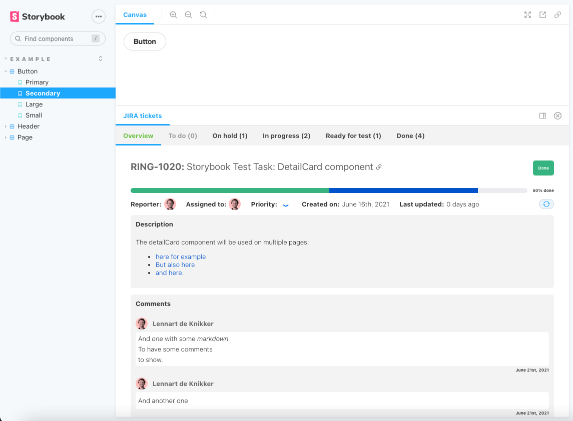 JIRA Addon Storybook