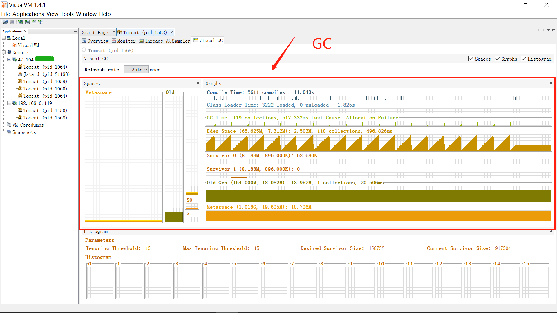 let`s monitor the jvm by using VisualVM.exe to access the remote