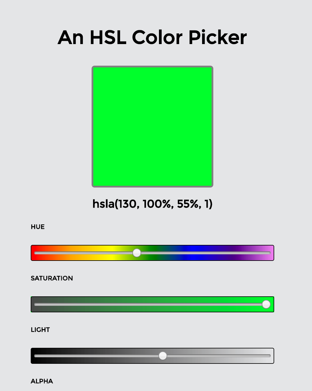 GitHub lizthrilla/colorpicker Vanilla javascript HSLA color picker.